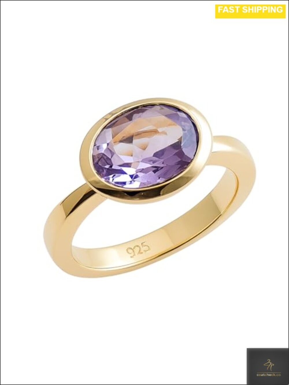 Amethyst Oval Ring 925 Sterling Silver Gold Plated Statement Ring